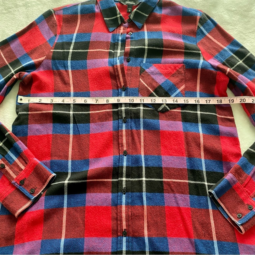 Express Long Button Down Plaid Duster Flannel Spl… - image 5